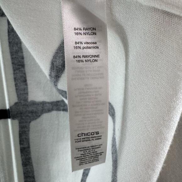 Chicos Cardigan Women 3 XL/16 White Black Abstract Long Open Front Long Sleeve - Picture 12 of 13